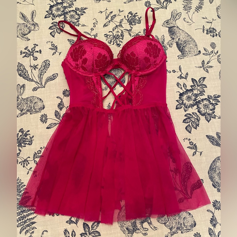 Vintage Victoria’s Secret Push Up Bra Mesh Dress Size Small/32A